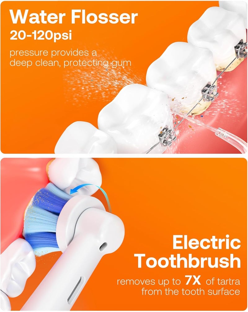 Bitvae Water Dental Flosser Teeth Picks, Cordless Water Flosser for Teeth, Braces, Dental Care and Rechargeable Rotary Electric Toothbrush Combo Set, 4 Tips, 4 Brush Heads, Waterproof, Black, C5+R1 - Image 3